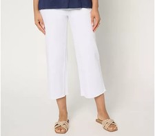 Belle by Kim Gravel TripleLuxe Twill Wide Leg Crop w/ Fray-White-Reg 12-A680140
