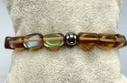 Sterling Silver Eye of Ra & Iridized Glass Beaded Stretch Bracelet