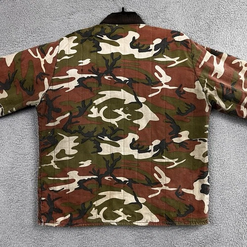 VTG Woodland Camo Quilted Work Jacket Hunting Streetwear Thrashed *Broken Zipper image 13