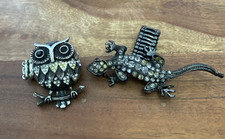 Owl And Lizard Rhinestone Stretch Ring Lot 2