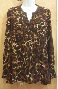 Nwt Rafella Womens Animal Print Long Sleeve Tunic Blouse Faux