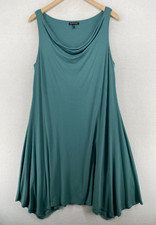 EILEEN FISHER Dress M Stretch Rayon Jersey Midi Cowl Neck Sleeveless Green USA