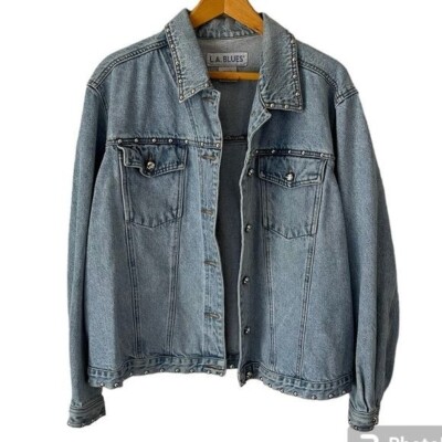 L.A. Blues Vintage Rigid Denim Jacket With Silver Studs | eBay