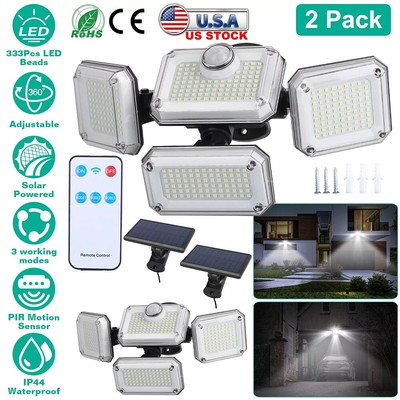 2 PACK 333 LED Solar Lights Outdoor Waterproof Motion Sensor Security Wall Lamp