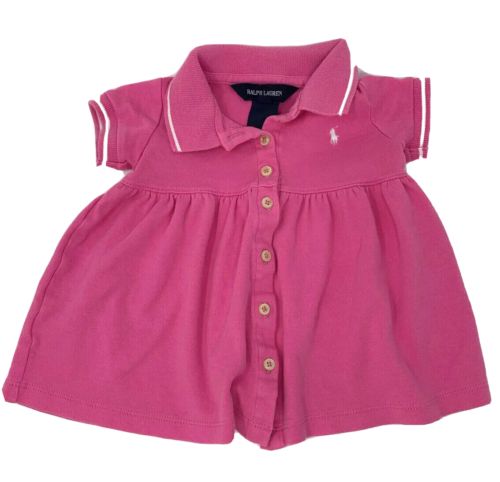 Ralph Lauren Baby Girls 9 Month Pink Knit Polo Collar Dress with White Logo - Picture 1 of 5