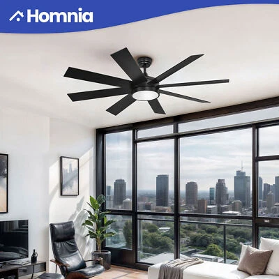 HOMNIA 60" Indoor Outdoor Ceiling Fan with 3 Color Light Reversible 6 Speeds Black