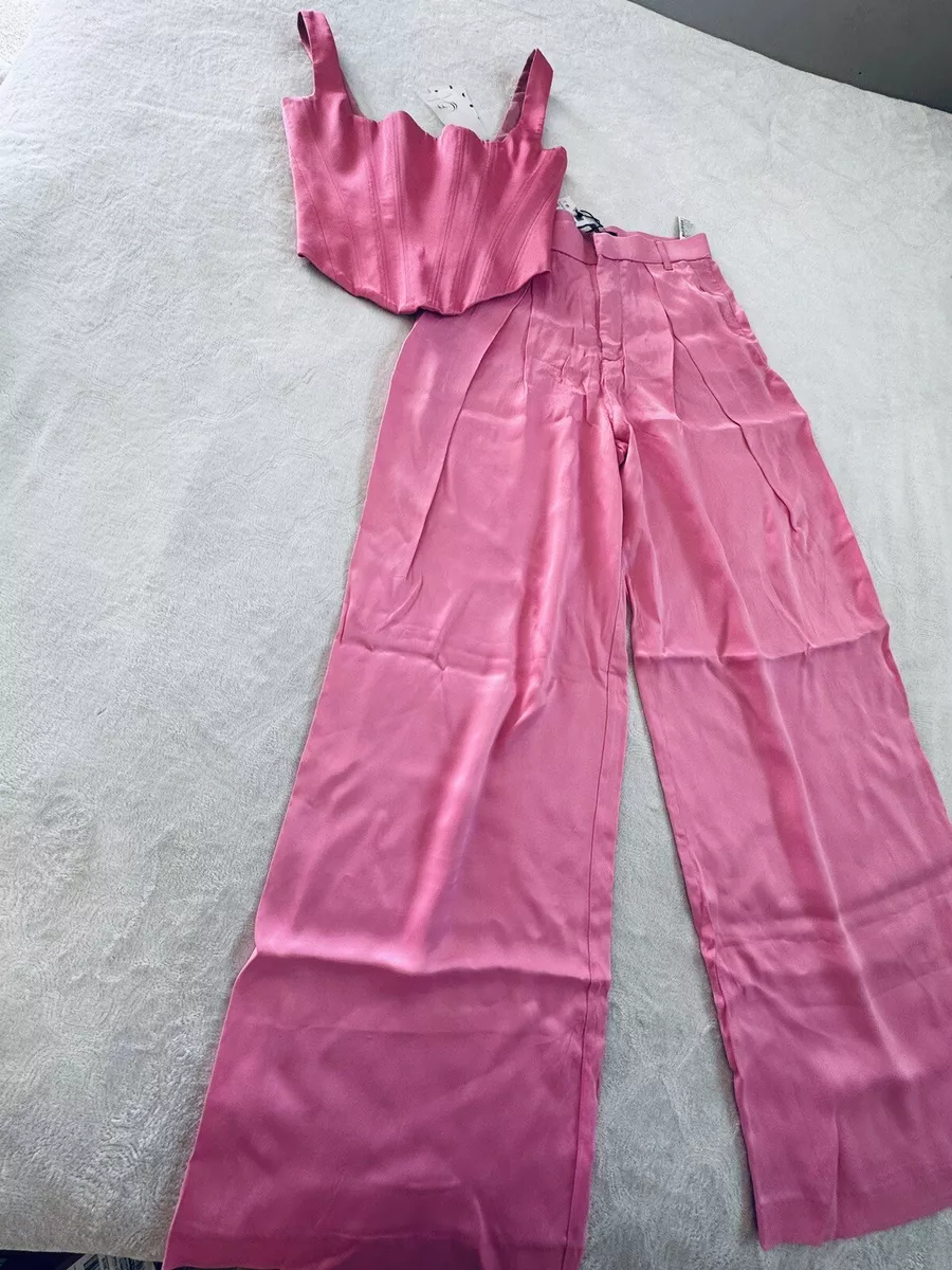 Zara Womens Pink Satin Corset Top Pants Trousers Set Site S