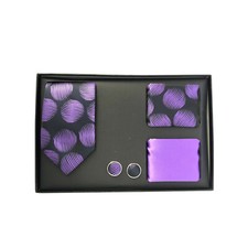 New Men's necktie solid  pattern hankie cufflinks 4 pc Gift Set black purple