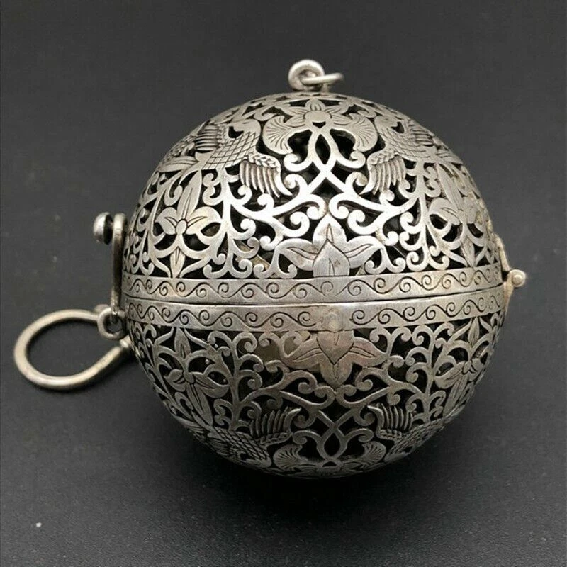 Exquisito quemador de incienso antiguo chino tibetano plateado hecho a mano Foto 4 de 4