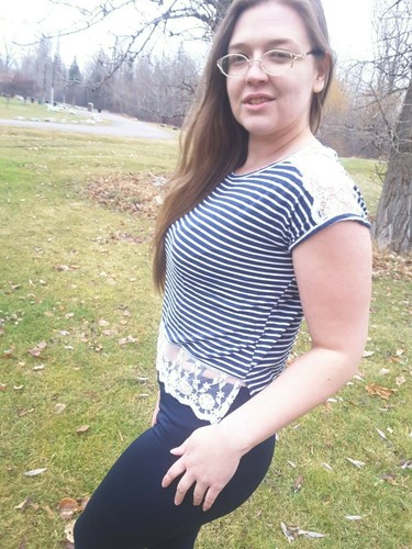 Womans blue Striped Ambra top W/ Lace Belly Sz M - Picture 2 of 7