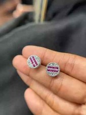 2Ct Round Cut Lab Created Pink Ruby Women's Stud Earrings 14K White Gold Plated