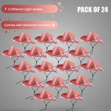 24 Pink LED Flashing Cowboy Hat with Sequin White Light Up Cowgirl Hats Party