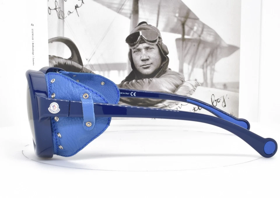 Gafas de sol MONCLER azules cuero genuino escudo esquí trekking senderismo 90/90D 3P Foto 3 de 4