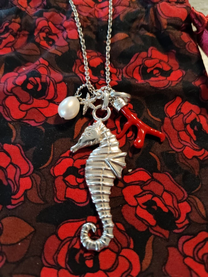 Brighton UNDER THE SEA Caballito de Mar Colgante Dije Collar Largo Plata 34" - ¡RARO!