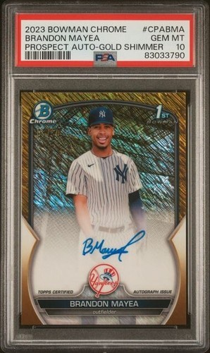 2023 Bowman Brandon Mayea 1st Chrome Prospect Auto Gold Shimmer /50 PSA 10
