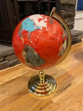 Beautiful Large 22" Fancy Red Gemstone Lapis World Globe Gold Stand NEW Earth