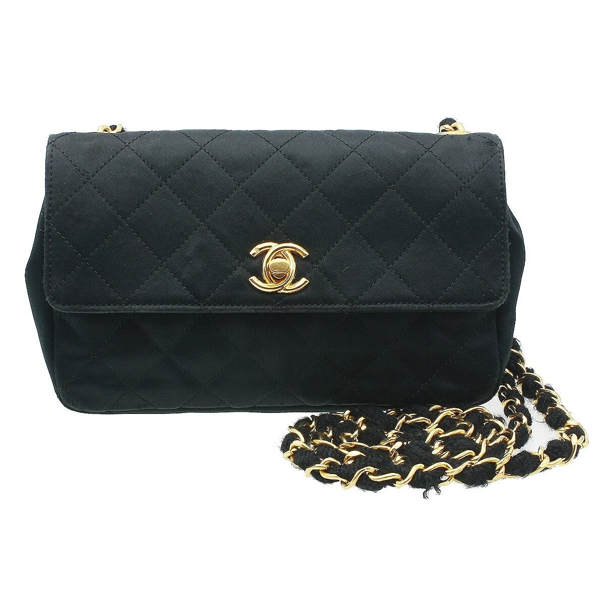 CHANEL Silk Satin Quilted Mini Chain Shoulder Bag Crossbody W18 Women Y1040