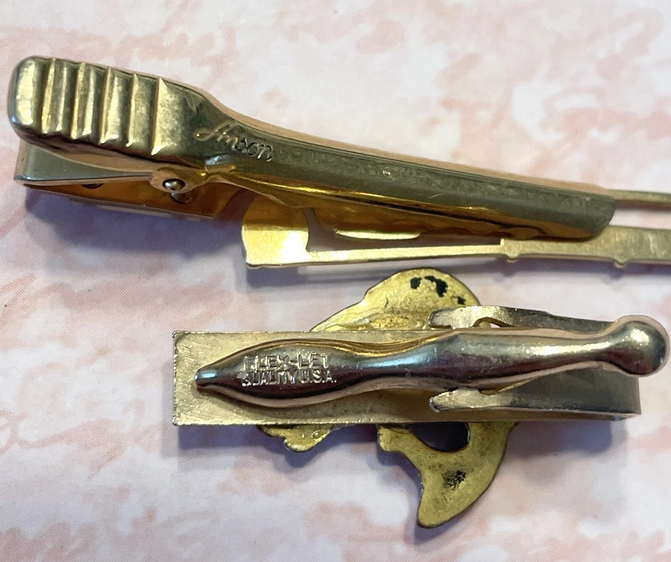 Vintage Anson & Flex-Let MOP Fishing Pole & Fish Tie Clips - Image 2 of 3