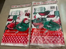(2) Vintage Carnation Plastic Picnic Tablecloth - 54" x 90" MCM Made Israel
