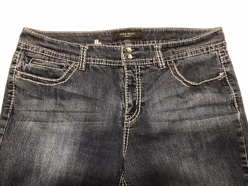 Nine West Womens 16 Straight Jeans Blue Embellished Button Flap Pockets Stretch - Picture 4 of 9