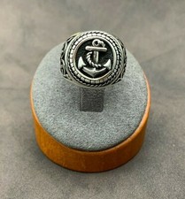 Anello ancora in argento sterling 925. Anello da marinaio in argento massiccio. Tondo con fascia larga