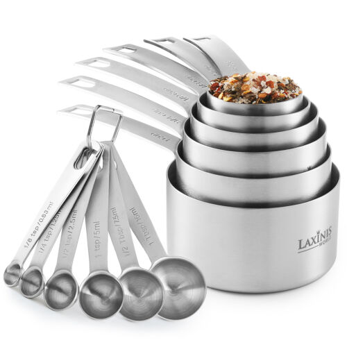 Stainless Steel Measuring Cups & Spoons Heavy Duty 12 pcs set, 6 cups 6 spoons - Picture 2 of 6