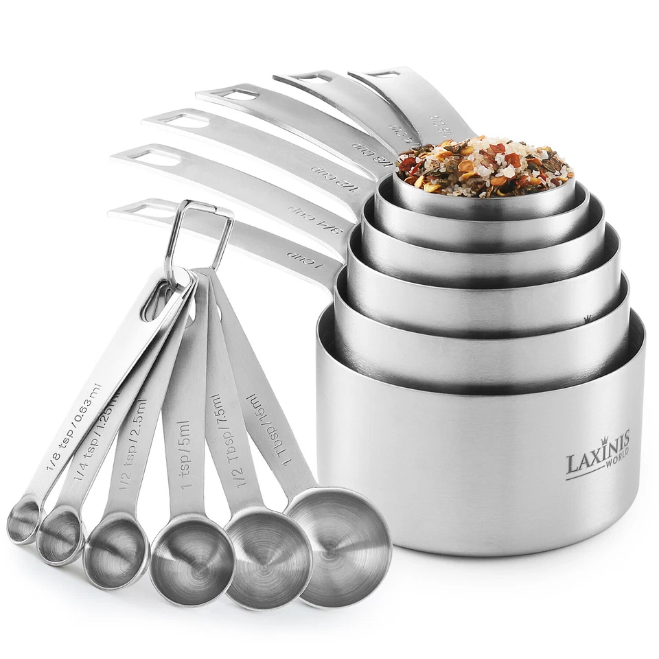 Stainless Steel Measuring Cups & Spoons Heavy Duty 12 pcs set, 6 cups 6 spoons - Image 2 of 4