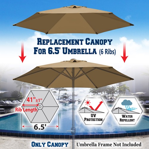 6.5ft Patio Umbrella Replacement Canopy 6 Rib Parasol Top Cover Outdoor Market - Picture 35 of 55