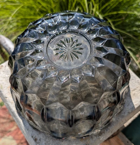 Vintage Anchor Hocking Glass Bowl Gray Smoke Large Fruit Centerpiecr 8.5"x 4"