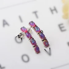 Hawaii Purple Fire Opal  Stud Earrings Silver Filled For Women Girls