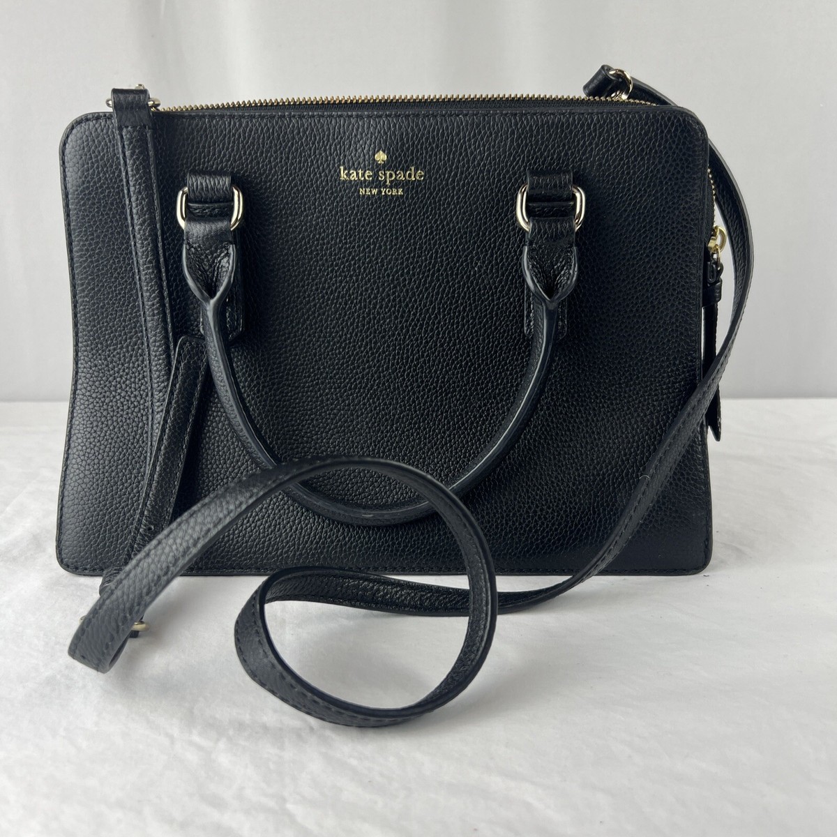 Black Leather Kate Spade Purse Bag Double Handle, 1 Zipped 2