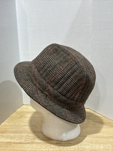 Totes Mens Hat Rain Rolls Right Off Wool Blend Fedora Brown Tweed Vintage Sz L - Picture 2 of 9