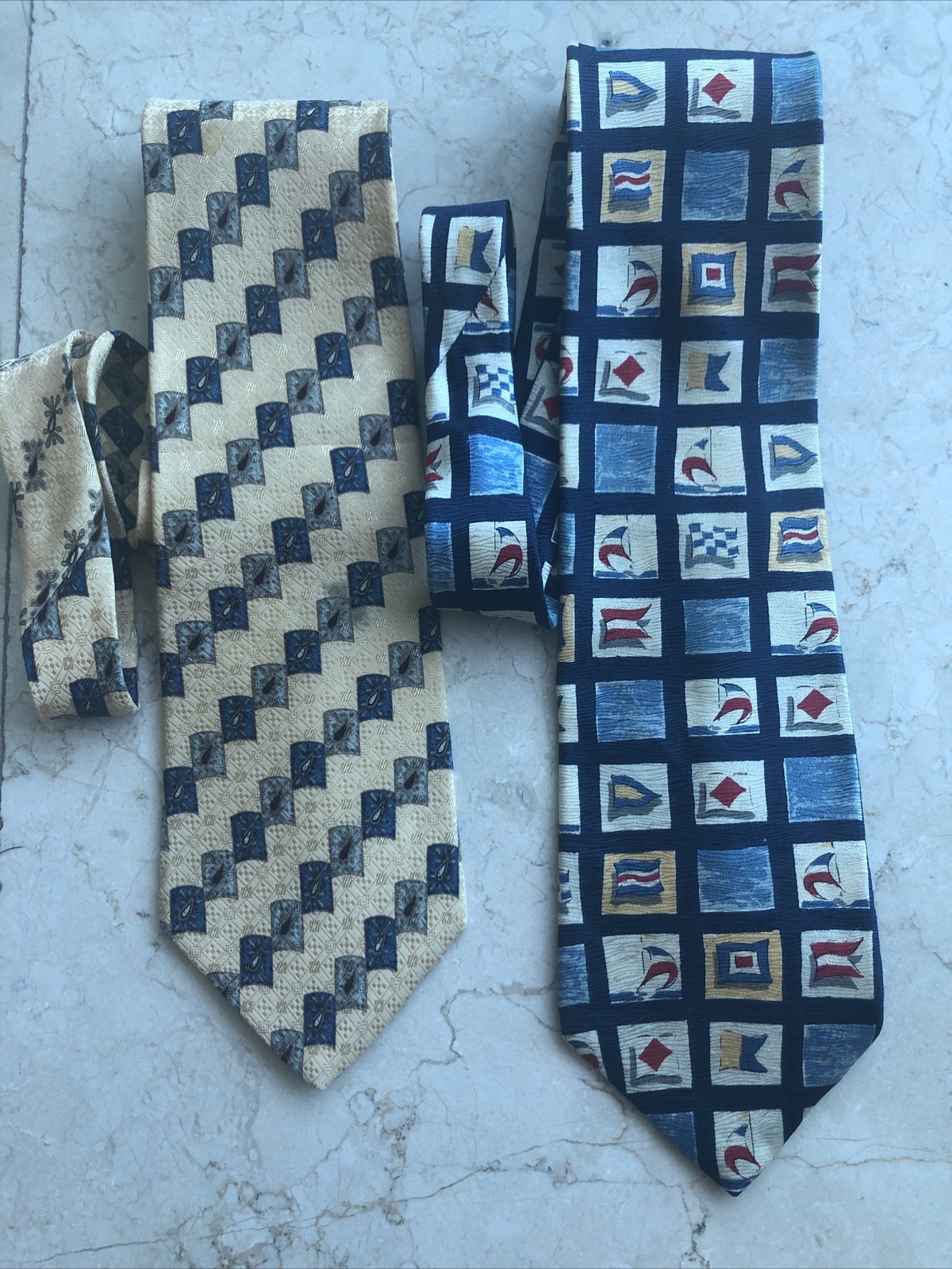 Náutica Men’s Lot of 2 Necktie 100 Silk Geometric Flags Shields Multicolor Ties eBay