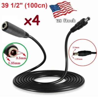 4-Pack 40in DC Power 3.5x1.35mm Male-to-Female Molded Connector Extension Cables
