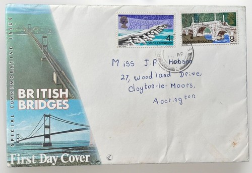 GB FDC British Bridges 2 Stamps on Themed Envelope Blackburn Postmark 1968 - Picture 1 of 2