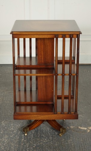 BEVAN FUNNEL REVOLVING BOOKCASE END TABLE RAISED ON BRASS CASTORS - Picture 4 of 17