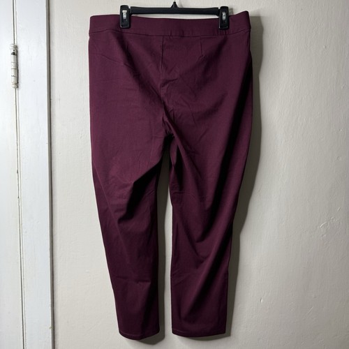 Chicos Travelers Burgundy Crepe Pants Pull On Elastic Waist Straight Leg 14 2.5 - Picture 3 of 6