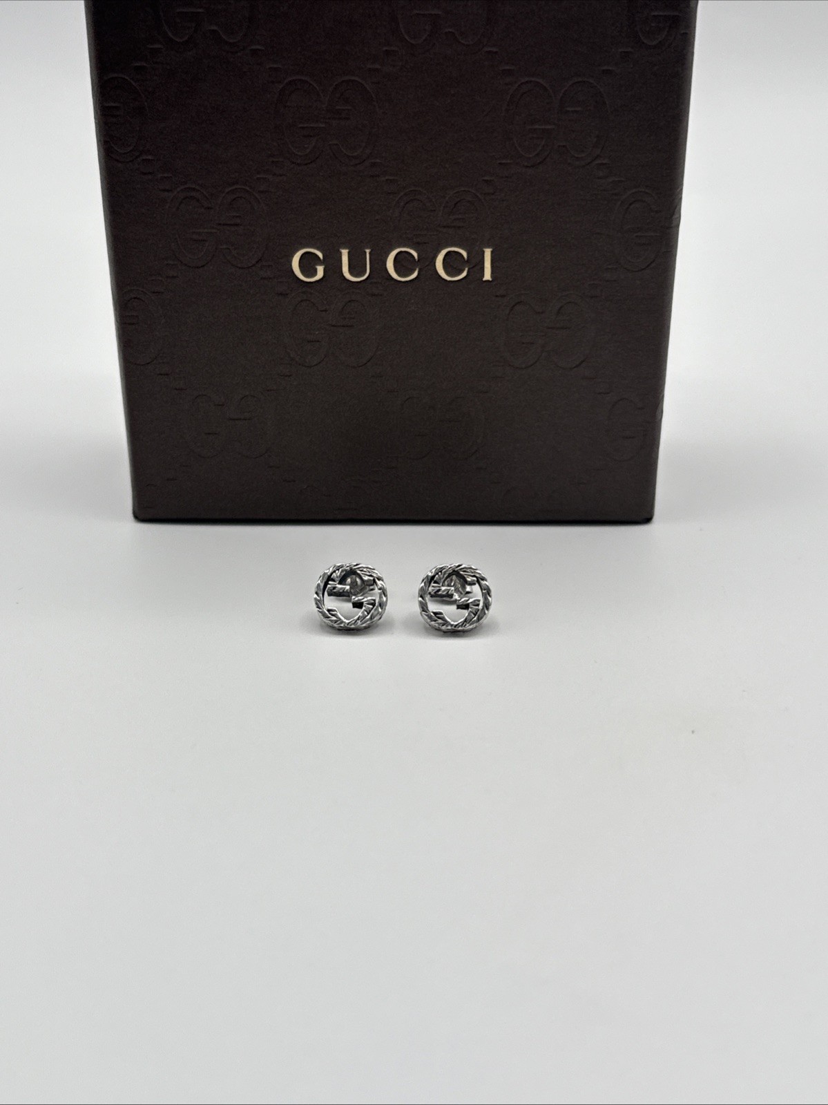 GUCCI Interlocking GG Sterling Silver Stud Earrin… - image 2