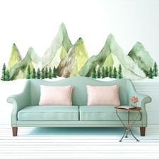 Large Mountain Wall Decals, Green Pine Tree Peel and Stick Vinyl Wall Sticker...