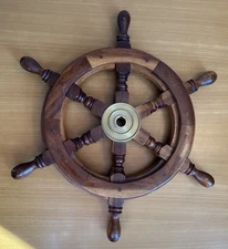 18.5” Brass Nautical Boat Ship Steering Wheel Wooden Nautical Wall Décor Gift