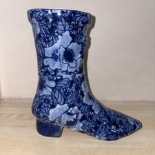 Vintage Regency Ironstone Blue/ White Boot Vase - Floral Design