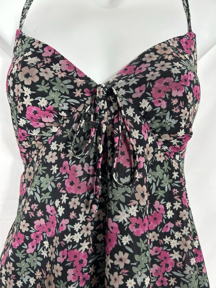 Top Babydoll de malla Y2K para mujer talla M dobladillo mordida de tiburón transparente floral hada mujer delicado Foto 3 de 4