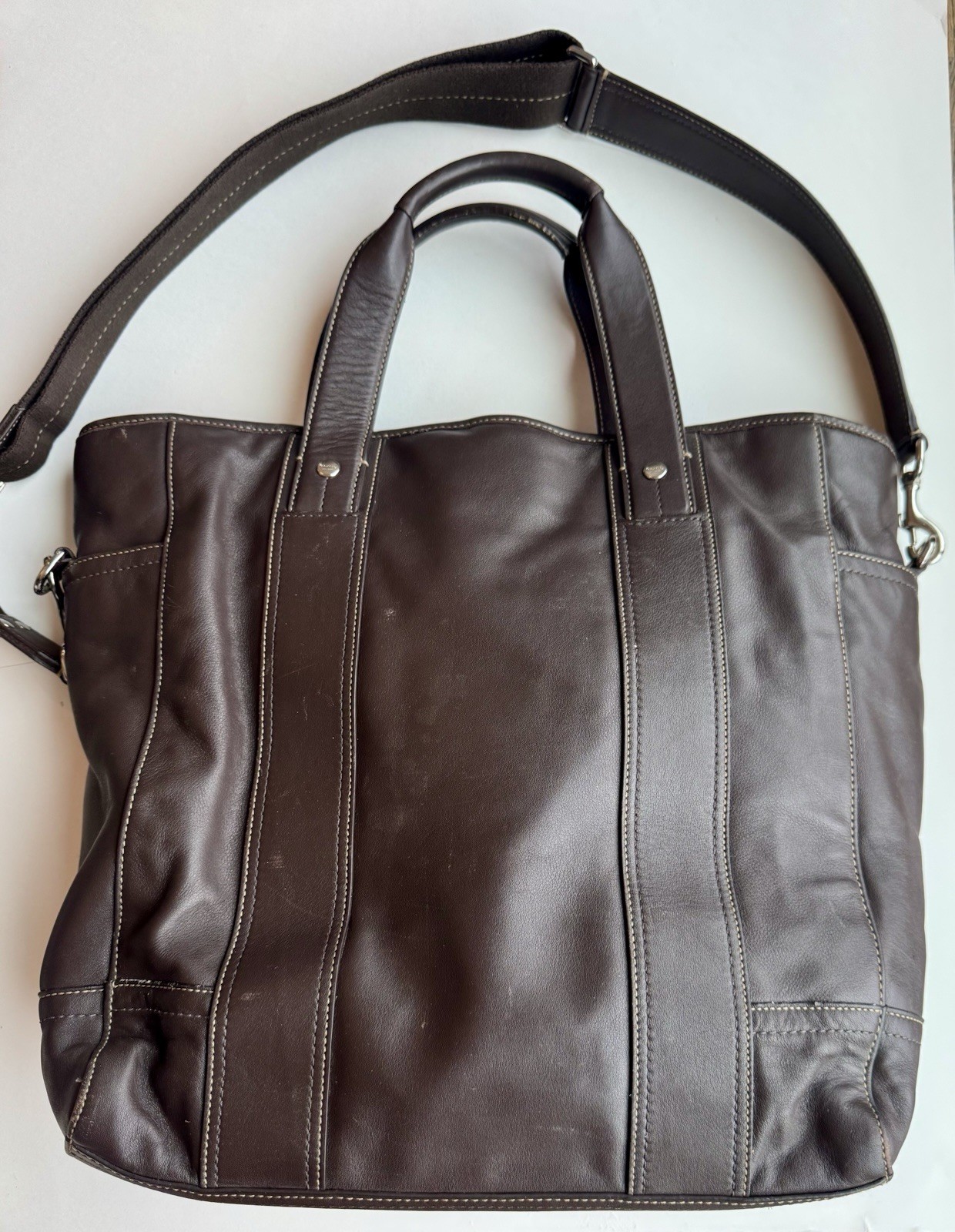 Coach 2Way Brown Leather Work Tote Bag Transatlantic Briefcase Messenger Bag