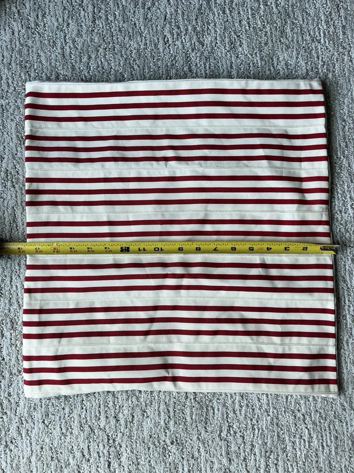 Pottery Barn Red White Ribbon Stripe Throw Pillow Cover 20x20 Christmas Linen - Image 4 of 4