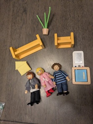 Hape Dolls with Assorted Furniture and Accessories Wooden for Kids Ages 3