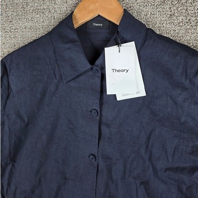 Theory Mens Navy Blue Button Front Concord Shirt Jacket Eco Crunch Size Small