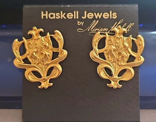 Vintage Miriam Haskell Gold Tone Embellish Earrings Unsigned