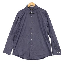 Van Heusen Dress Shirt Mens 46 90 Blue Pindot Slim Fit Long Sleeve Cotton Blend