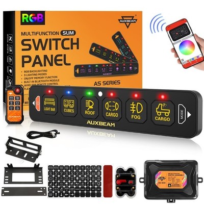 AUXBEAM Slim RGB 6-Gang Switch Panel Car Toggle/Momentary/Pulsed bluetooth APP