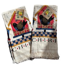 Vintage Kitchen Dish Towels Lot of 2 New NWT Primitive Bird Chirp Farmhouse T5